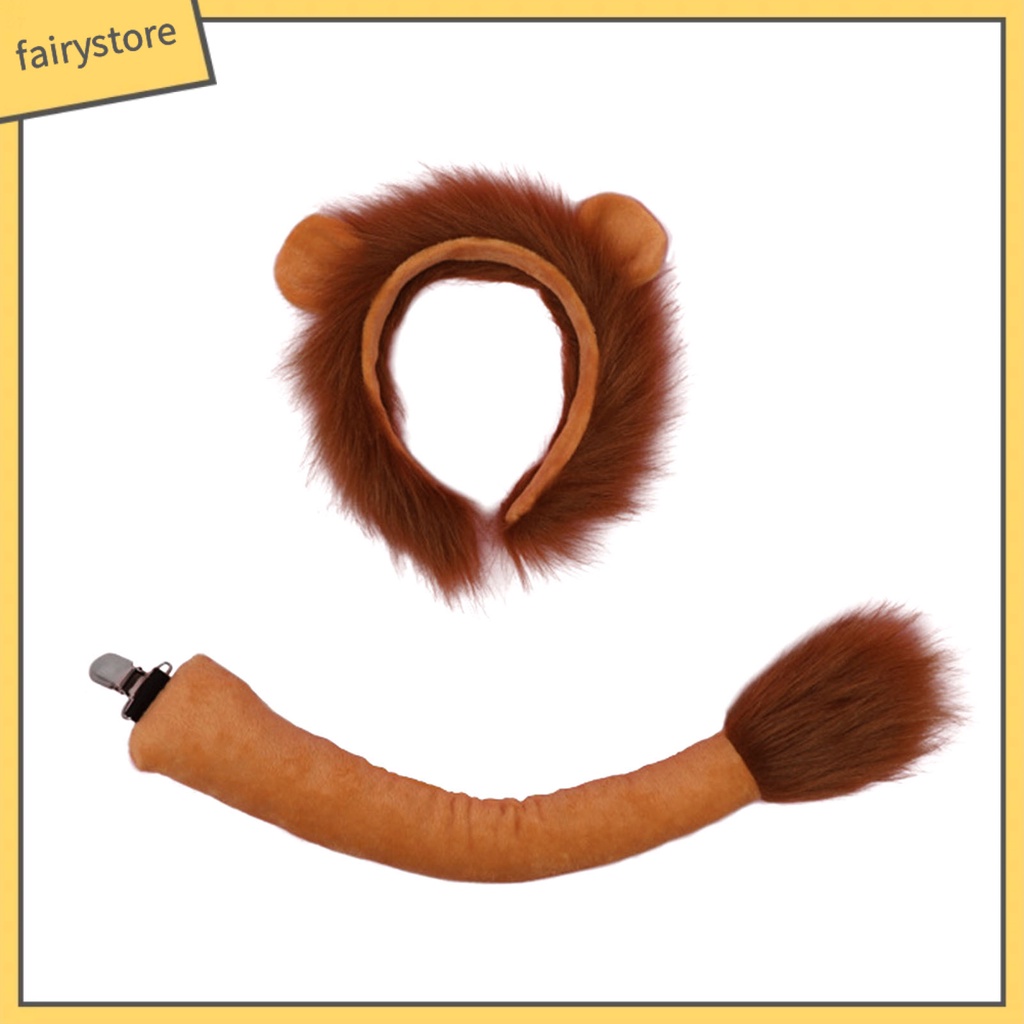 1 Bộ Băng Đô Và Đuôi Sư Tử Bằng Vải Bông Mềm Mại Co Giãn Chống Trượt Hóa Trang Cho Bé