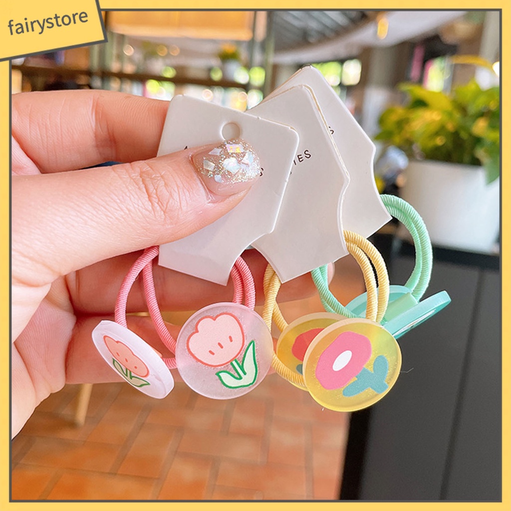 1 Cặp Dây Buộc Tóc Cao Su Mềm In Hoa Màu Kẹo Ngọt Dành Cho Bé