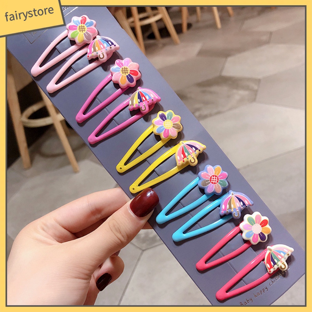 Set 10 Kẹp Tóc Hình Cây Dù / Hoa / Trái Cây Dễ Thương Cho Bé Gái