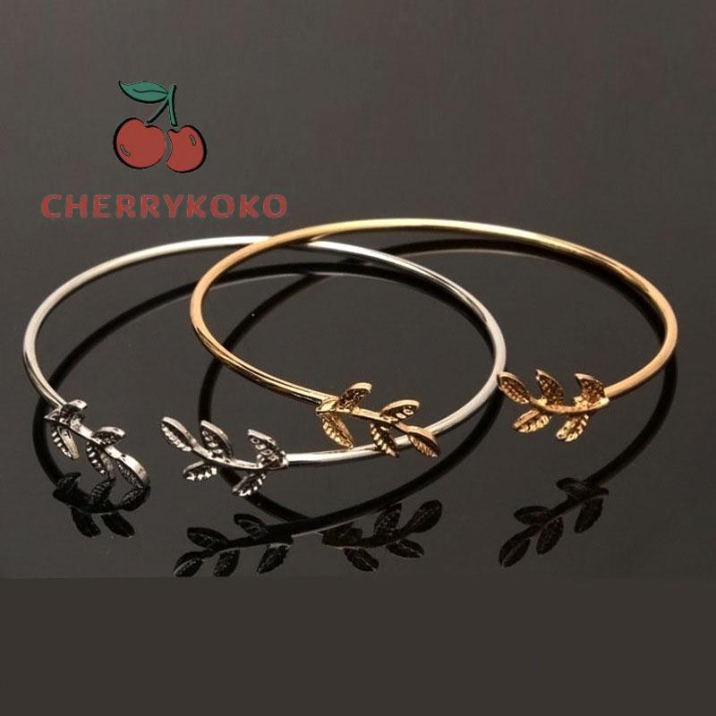 🍒🍒CHERRYKOKO Vòng tay hở hình chiếc lá thời trang Hàn Quốc cho nữ