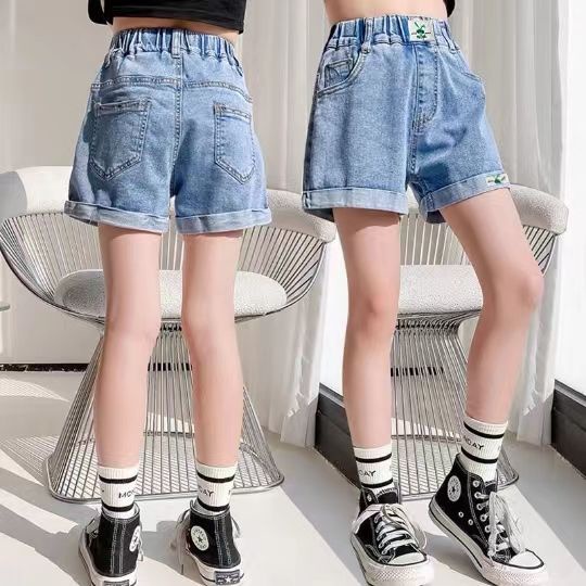 Quần Short Denim Lưng Cao Phối Ren Xinh Xắn Dành Cho Bé Gái