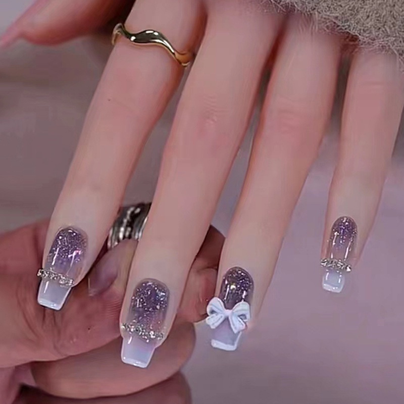 Phụ Kiện Trang Trí Móng Tay Hình Nơ Đính Đá Mắt Mèo Lấp Lánh Màu Gradient Galaxy