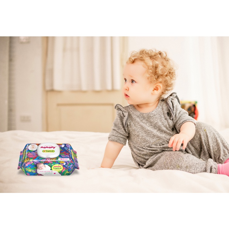 Khăn ướt nhiệt đới Mamamy Tropical tinh dầu cúc vạn thọ/ không mùi gói 90 tờ