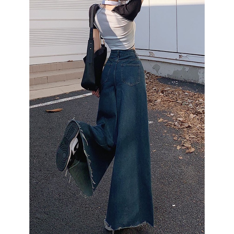 Quần Jean baggy COZOK Lưng Cao Ống Rộng Phong Cách retro Thời Trang