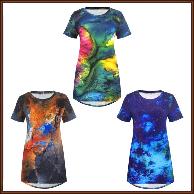 Áo Thun Tay Ngắn Dáng Rộng Họa Tiết Màu Nhuộm Phong Cách Retro Thời Trang Cho Nữ