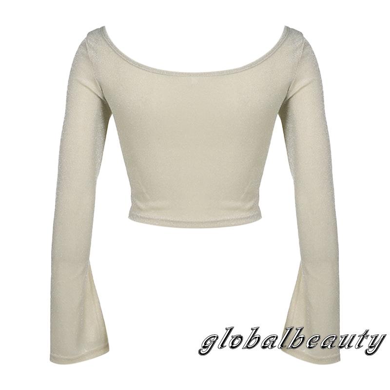 Áo Thun Croptop Dài Tay Đính Kim Sa Ôm Dáng Thời Trang Xuân Hè Cho Nữ