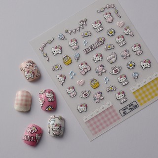 Sticker lụa nổi 5d | mèo hello kitty | hình dán móng tay ts-030