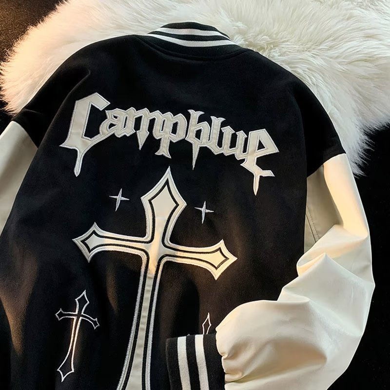 Áo Khoác Bóng Chày Dáng Rộng Thêu Chữ Phong Cách Retro Mỹ Cá Tính Cho Nam Nữ