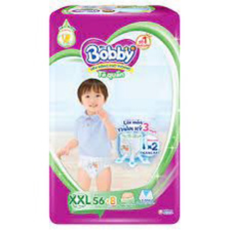 Tã/bỉm quần Bobby lõi nén thần kỳ 3mm tinh chất gạo non M76/L68/XL62/XXL56