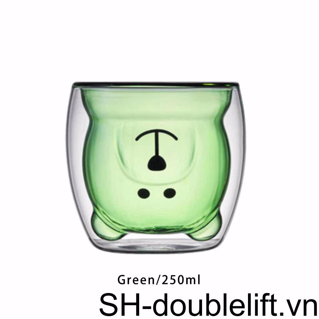 Cốc Uống Nước Hai Lớp Bằng Thủy Tinh Trong Suốt In Họa Tiết Hoạt Hình Gấu Dễ Thương Dùng Làm Quà Tặng