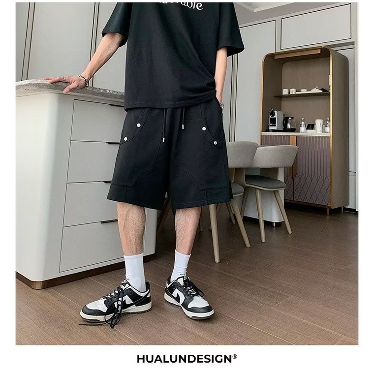 Quần Lửng Thể Thao Dáng Rộng Màu Đen Thời Trang Mùa Hè Cá Tính Cho Nam