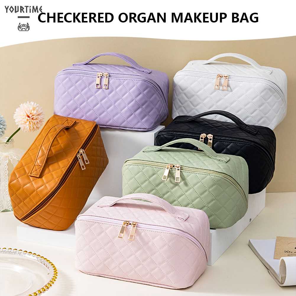 Túi Đựng Mỹ Phẩm Bằng Da PU Sức Chứa Lớn Họa Tiết Kẻ Sọc Thời Trang Mùa Hè Cho