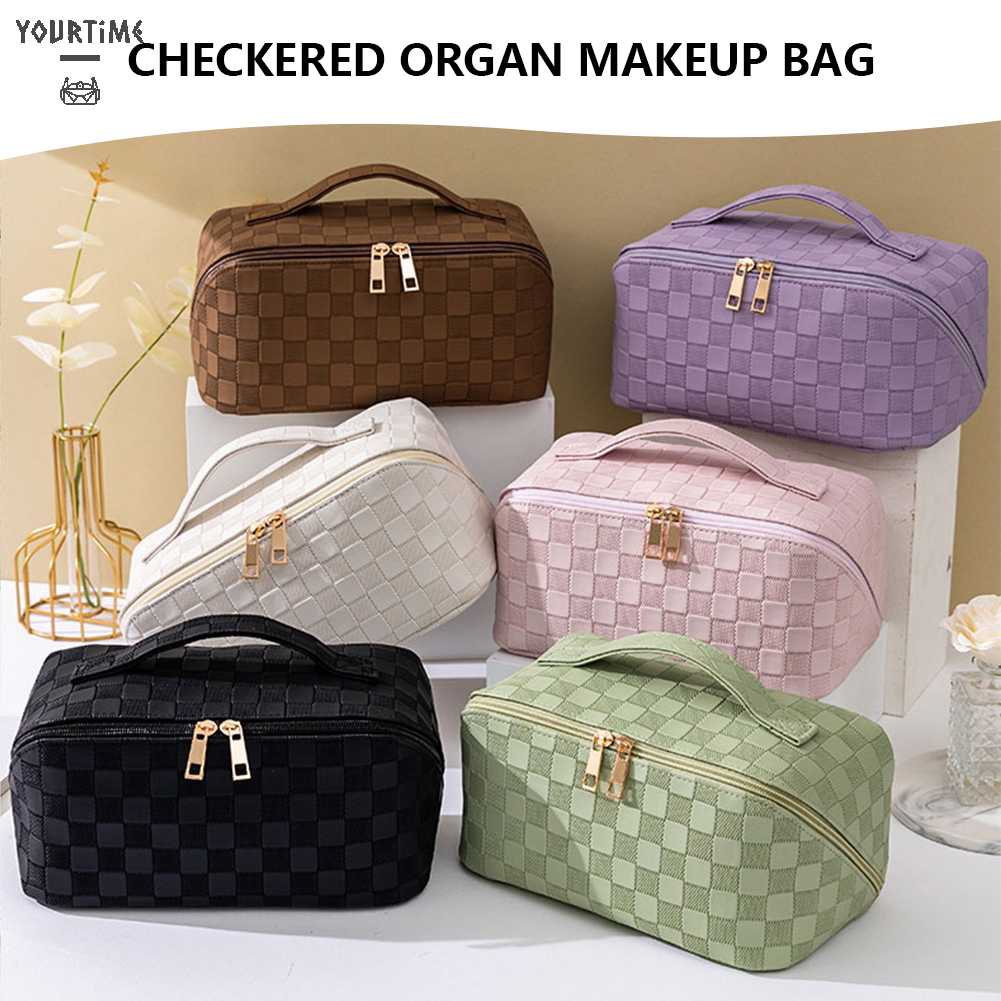 Túi Đựng Mỹ Phẩm Bằng Da PU Sức Chứa Lớn Họa Tiết Kẻ Sọc Thời Trang Mùa Hè Cho