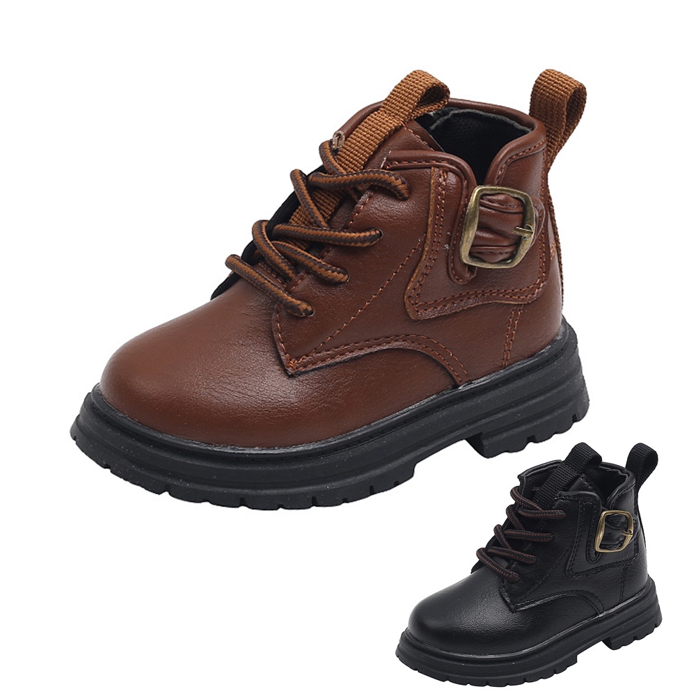 Giày Bốt Martin Cổ Ngắn Màu Đen / Nâu Phong Cách Anh Quốc Cổ Điển Thời Trang Cho Bé Trai Và Gái Từ 1-6