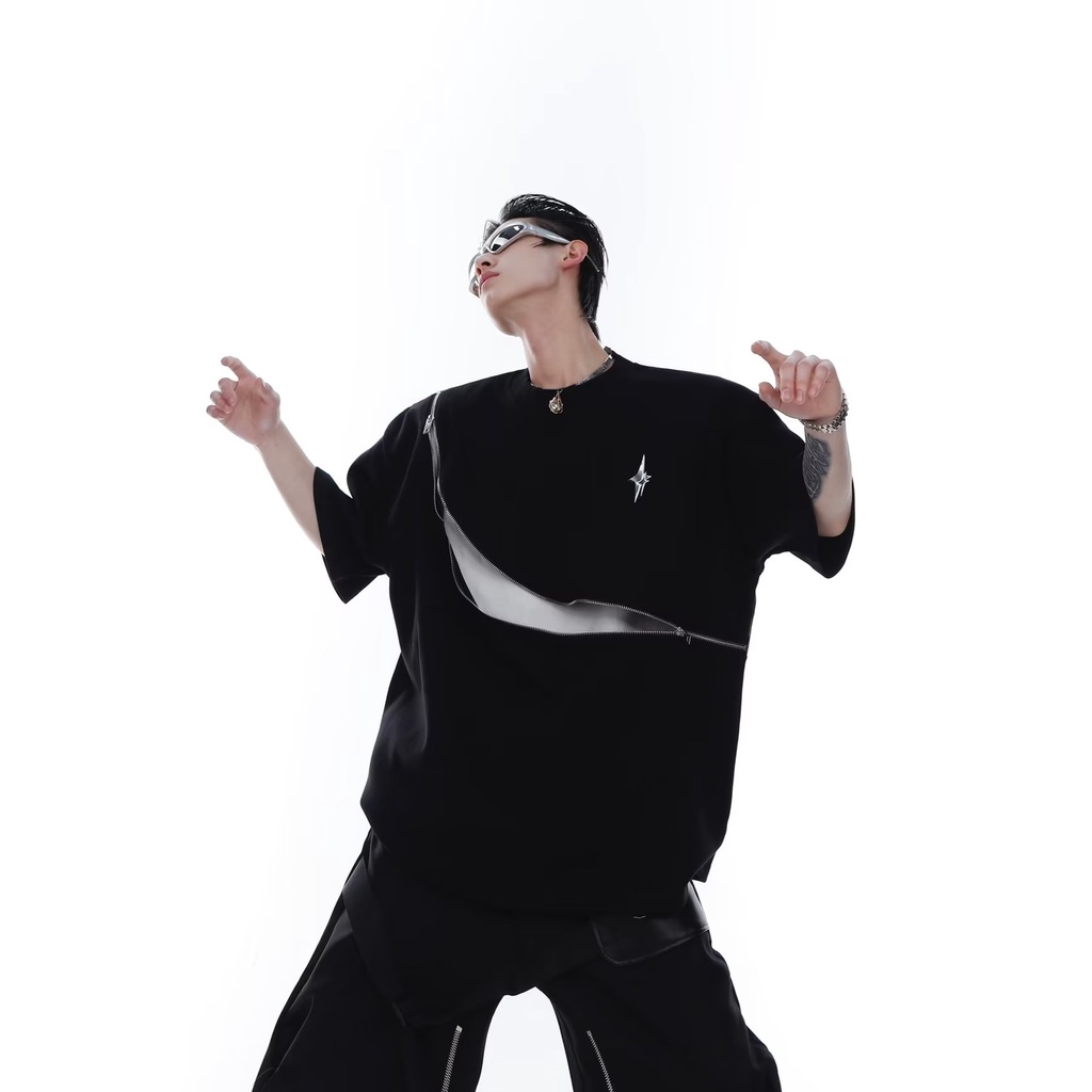 Áo Thun Cotton Nguyên Chất Tay Ngắn Cổ Tròn Khóa Kéo In Ba Chiều Thời Trang Mùa Hè Cho Nam