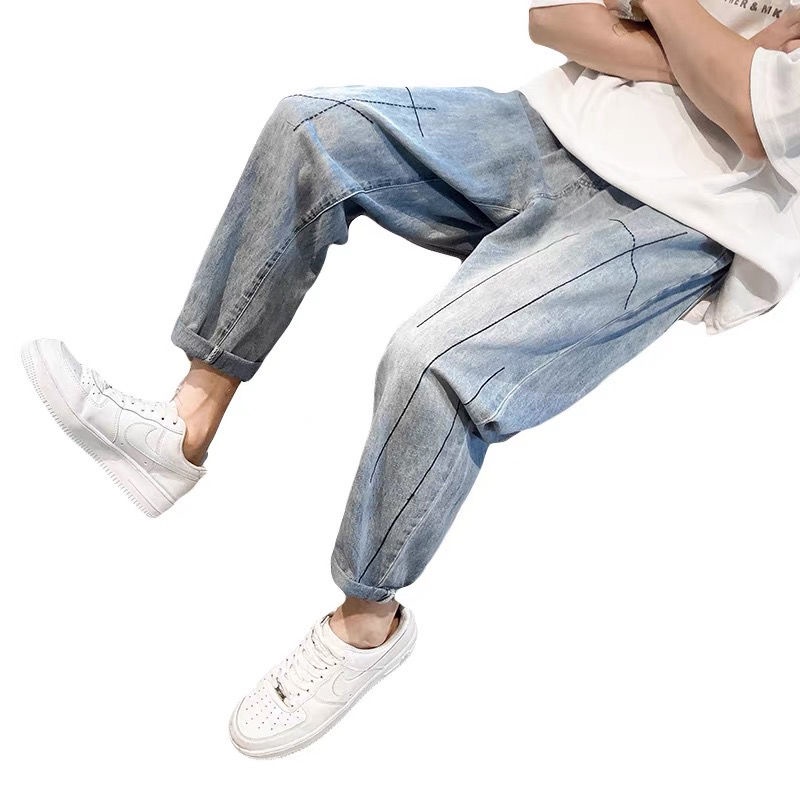 Quần Jeans Dài Ống Rộng Phong Cách Hong Kong Thời Trang Mùa Hè Cho Nam