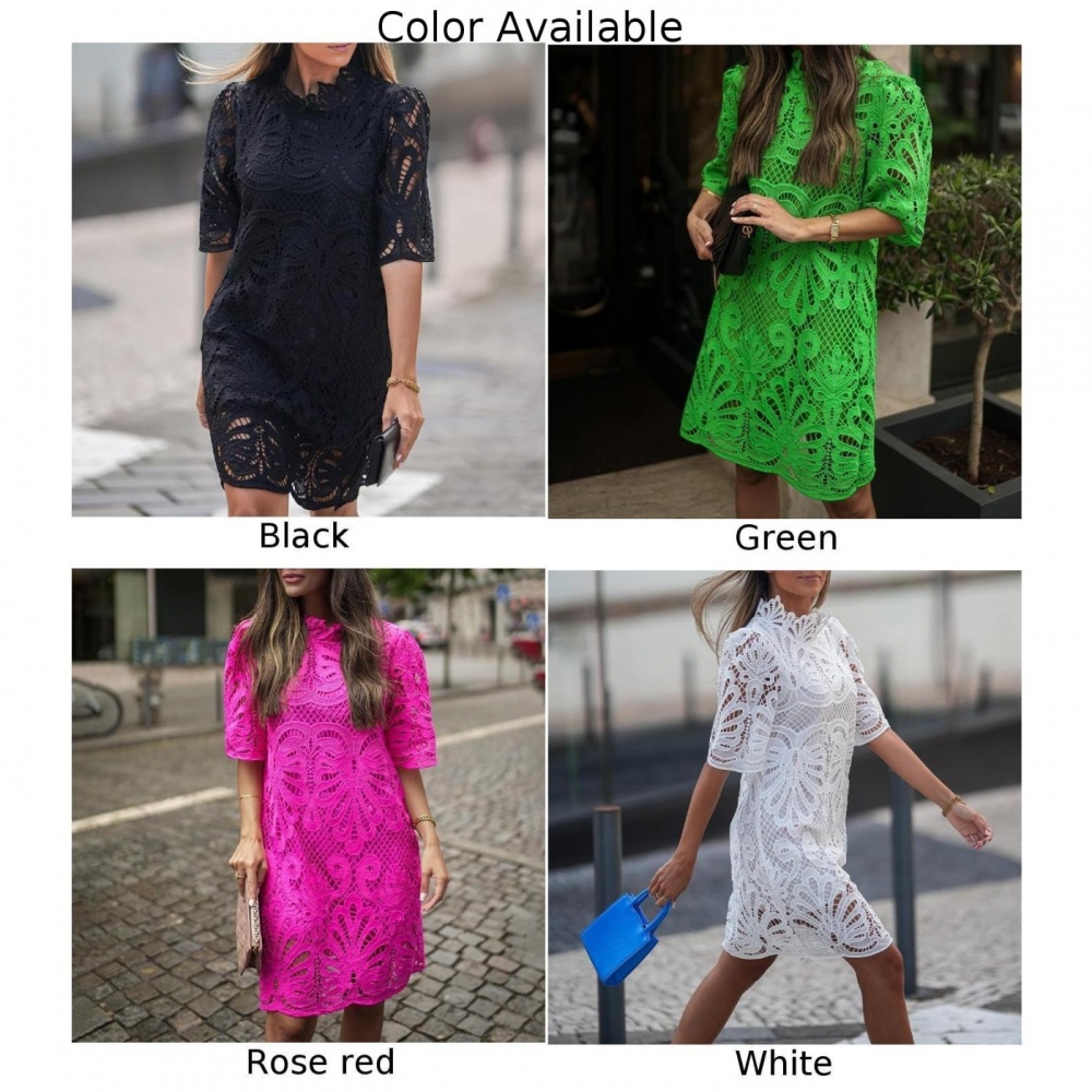 Đầm Tay Ngắn Phối Ren Hoa Thiết Kế Hợp Thời Trang Cho Nữ