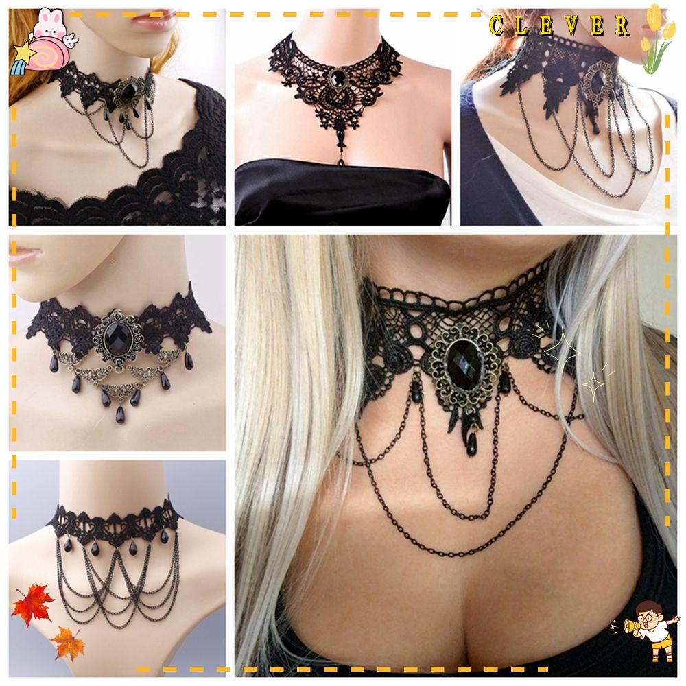 Vòng Cổ Choker Ren Màu Đen Phong Cách Steampunk Cổ Điển Cho Nữ