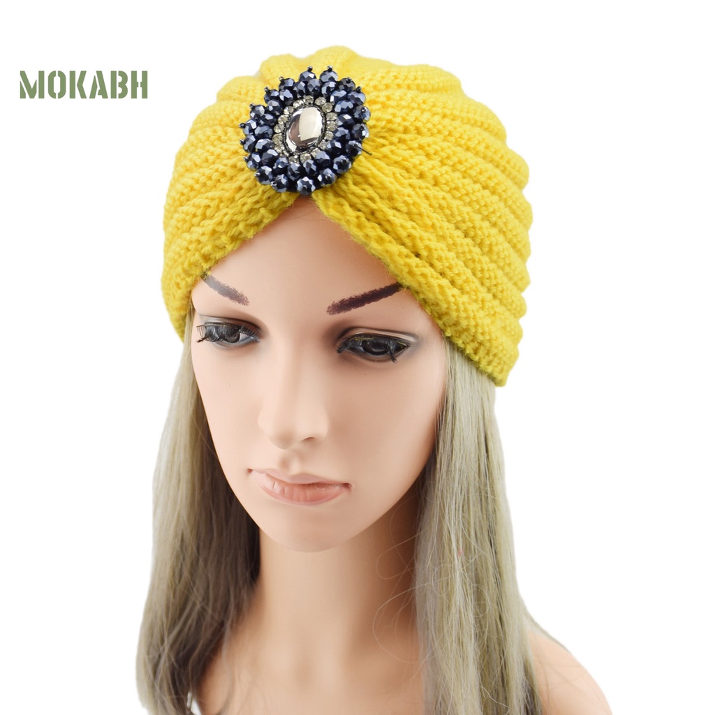 [Mok Abh] Mũ Beanie Sợi Acrylic Pha Lê Nhân Tạo Rộng Gấp Lại Được Dùng Hàng Ngày Dành Cho Bạn Nữ