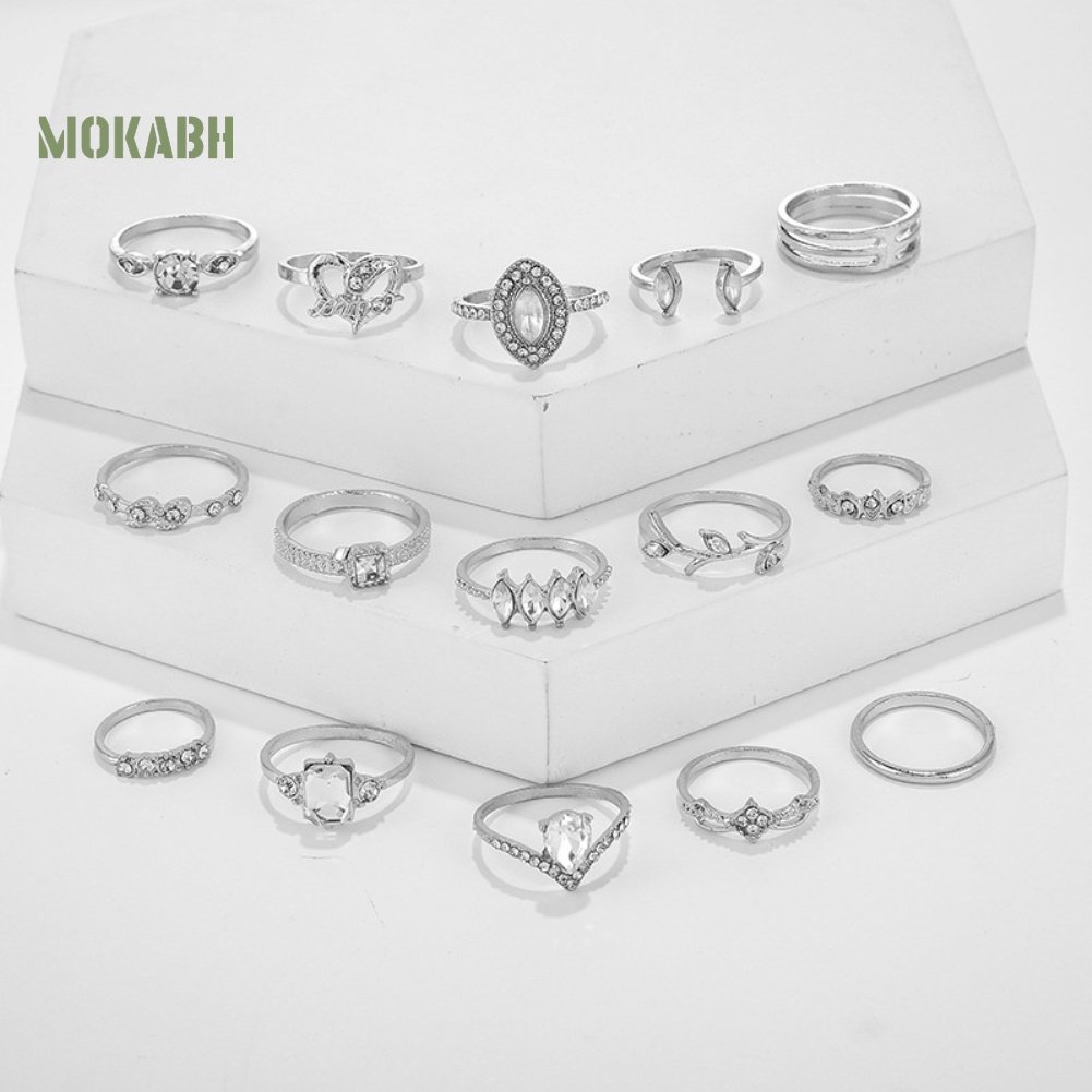 [Mok Abh] Bộ 15 Nhẫn Đeo Giữa Ngón Tay Theo Phong Cách Boho