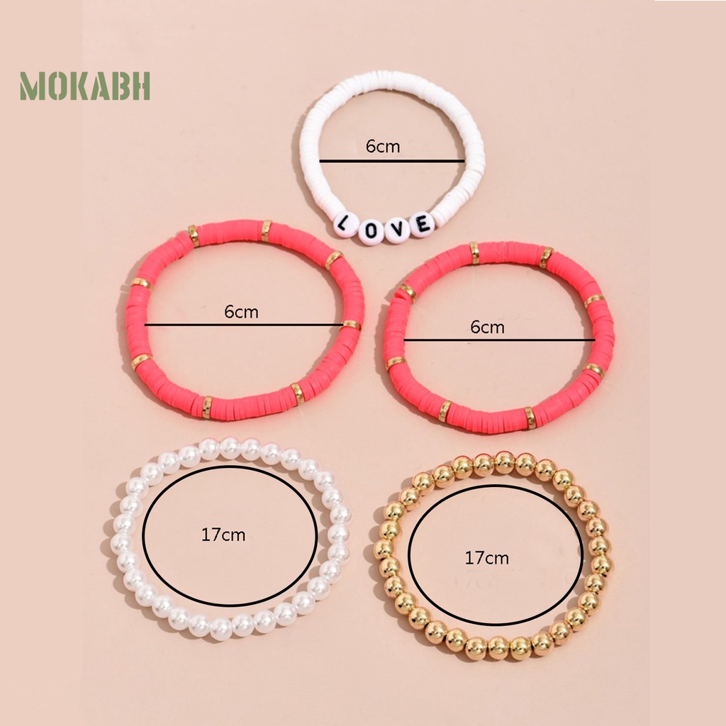 5 Vòng Tay Hạt Đất Sét Polymer Nhiều Màu Sắc Họa Tiết Chữ Love Phong Cách Bohemian