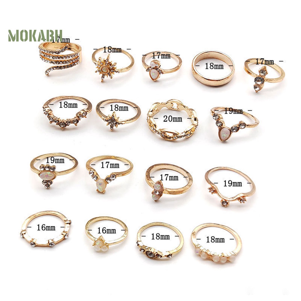 [Mok Abh] 17 Nhẫn Đeo Giữa Ngón Tay Đính Đá Kiểu Dáng Vintage