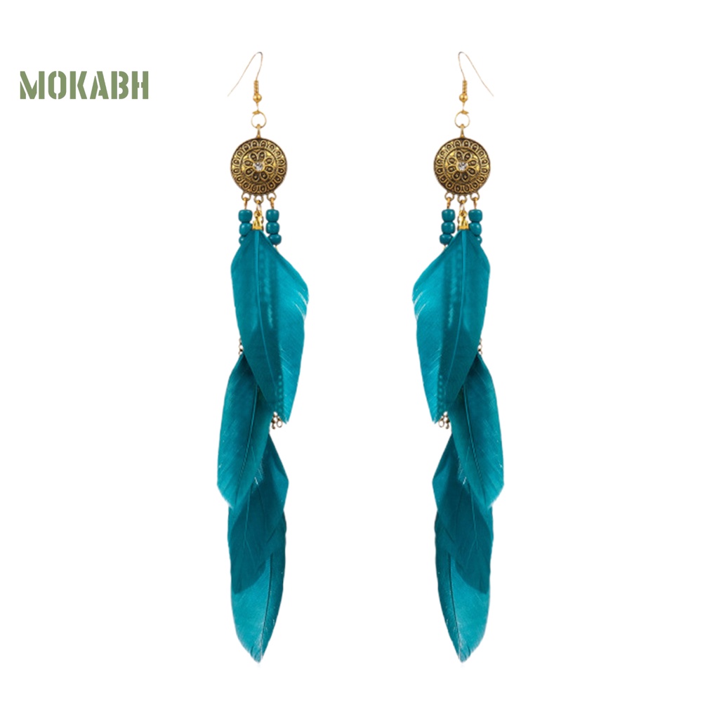 1 Cặp Bông Tai Dáng Dài Hình Lông Vũ Phong Cách Bohemian Cổ Điển Thời Trang Cho Nữ