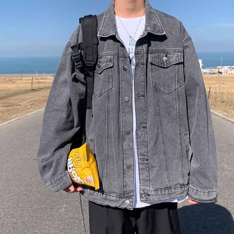Áo Khoác Denim Dáng Rộng Phong Cách Retro Nhật Bản Thời Trang Xuân Thu Cho Nam Giới