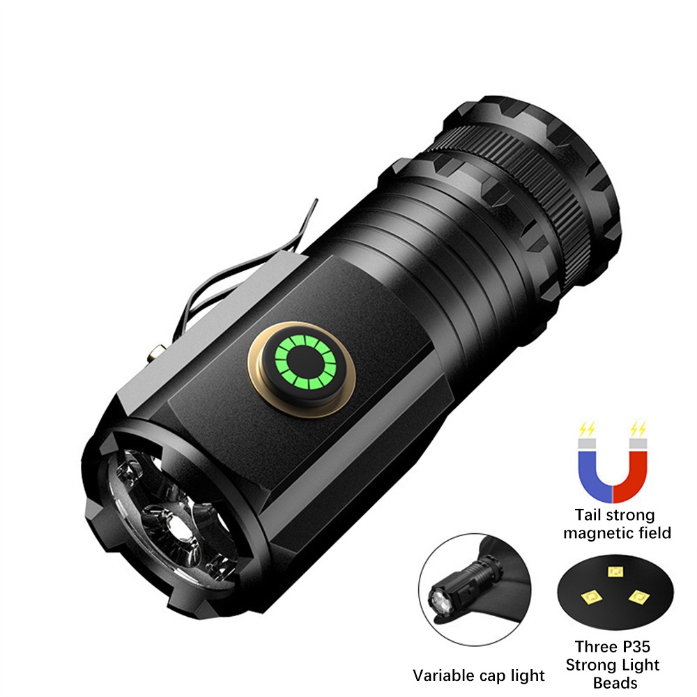 F350 Ánh Sáng Mạnh Đèn Pin Tầm Xa Sạc USB Đèn Pin Di Động Mini Siêu Sáng Ngoài Trời Đèn Kẹp Đa Chức Năng