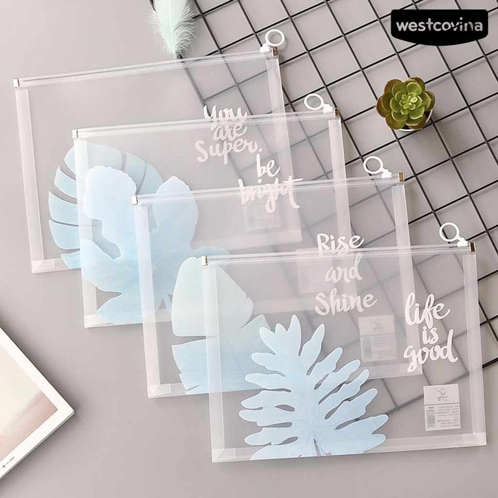 [WSTN] [WSTN]✎Set 4 Túi Đựng Tài Liệu Trong Suốt Chống Ẩm Sức Chứa Lớn Có Khóa Kéo