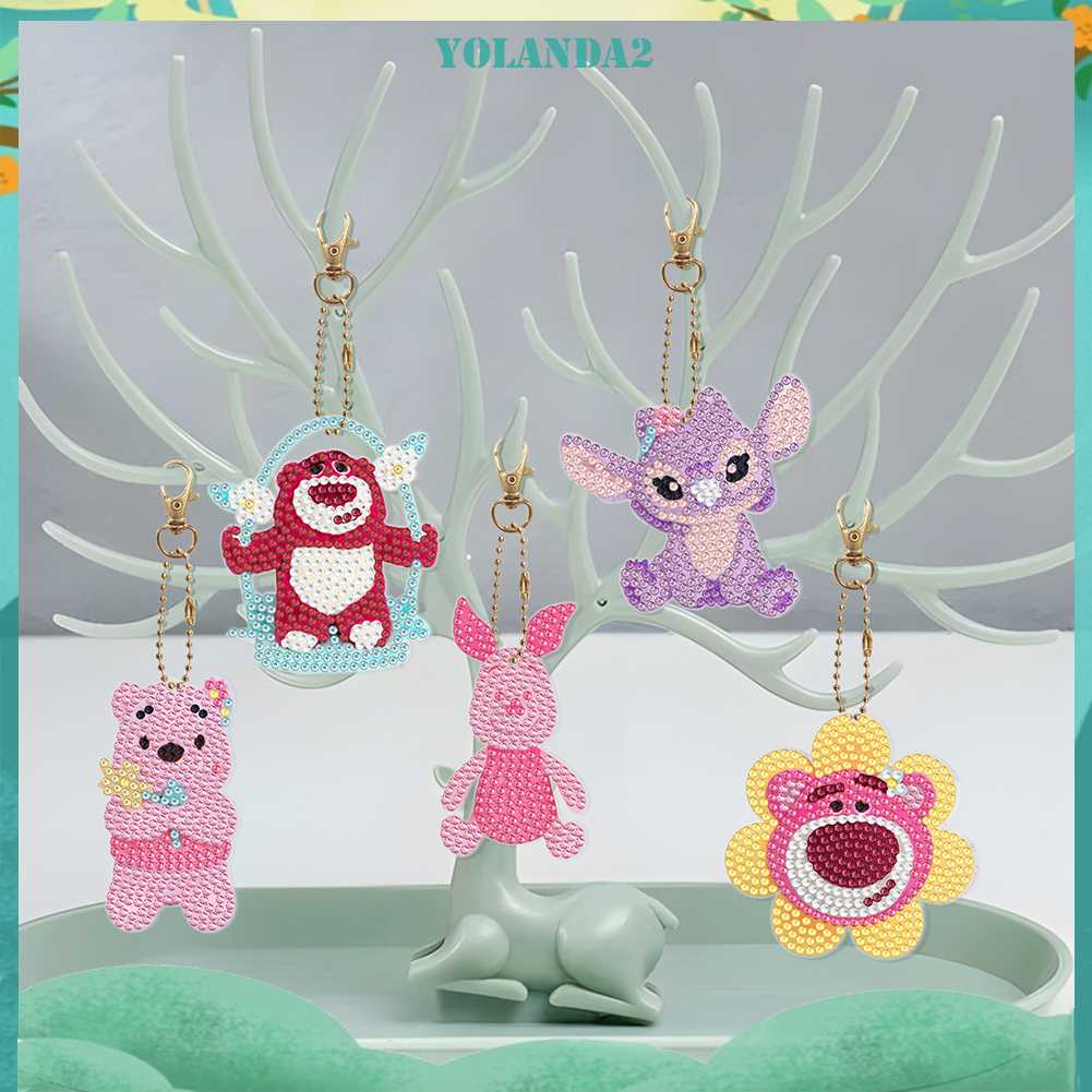 Móc Chìa Khóa Kim Cương 5D Họa Tiết Hoạt Hình Hai Mặt DIY Dành Cho Người Mới Bắt Đầu