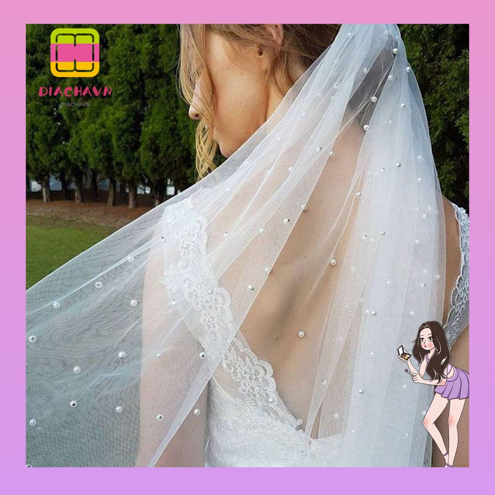 Mạng Che Mặt Hai Lớp Màu Trắng Ngà Thanh Lịch Kèm Lược Cho Cô Dâu