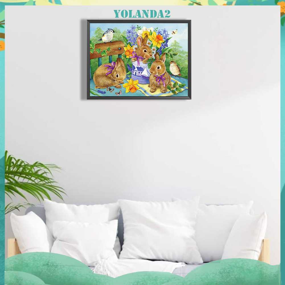 Tranh Đính Đá Kim Cương Toàn Bộ 5D DIY Hình Vẽ Thỏ Trang Trí Nhà Cửa