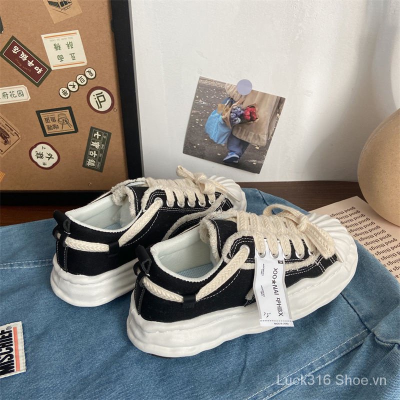 Giày Thể Thao Vải Canvas Đế Bằng Phối Vỏ Sò Thời Trang Mùa Thu 2023 Cho Nữ