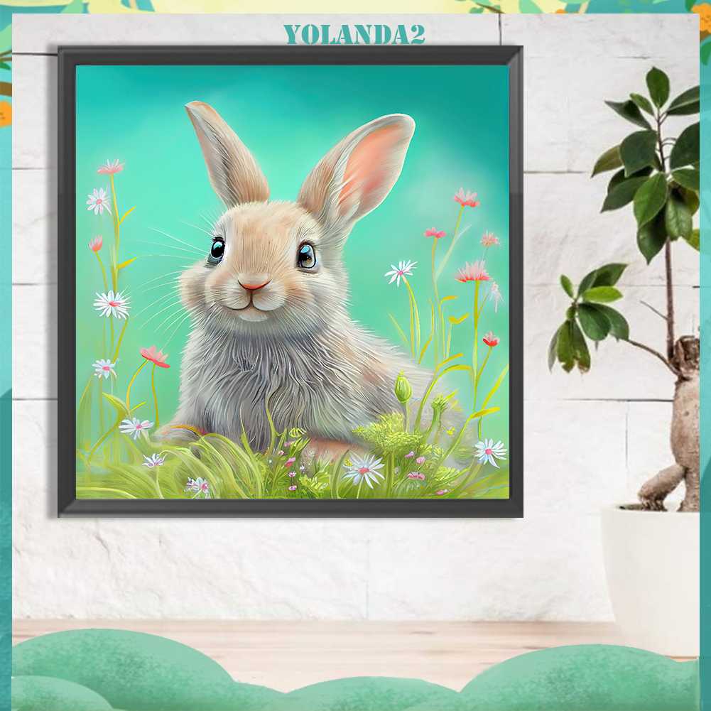 Tranh Đính Đá Kim Cương Toàn Bộ 5D DIY Hình Vẽ Thỏ Trang Trí Nhà Cửa