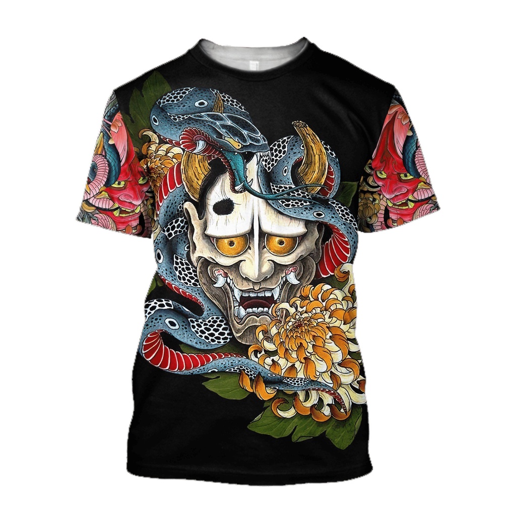 Áo Thun Tay Ngắn In Hình Mặt Nạ Samurai 3D Thời Trang Cho Nam