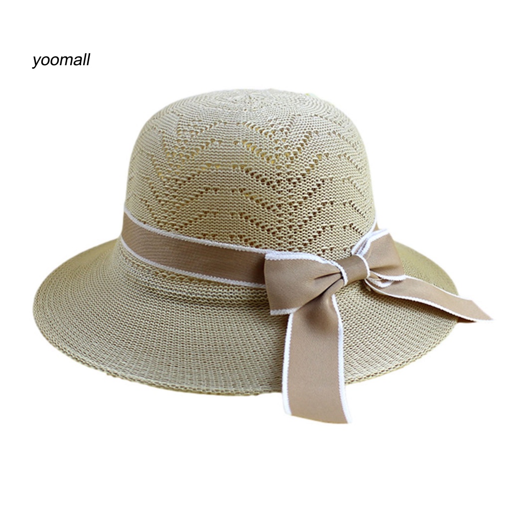 Mũ Rộng Vành Thoáng Khí Đính Nơ Phong Cách Hàn Quốc Cho Nữ