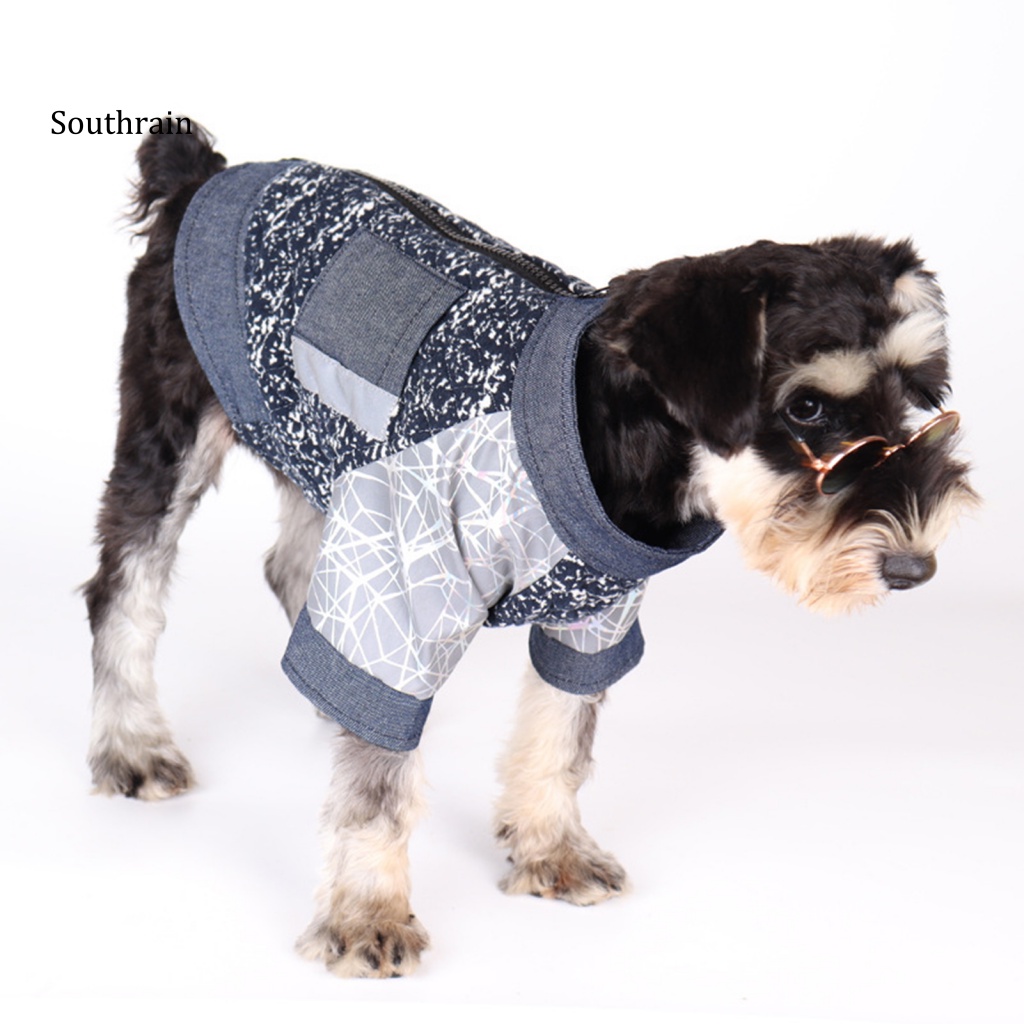 Áo Khoác Denim Mùa Đông Thiết Kế Phản Quang Khóa Kéo Thời Trang Cho Thú Cưng