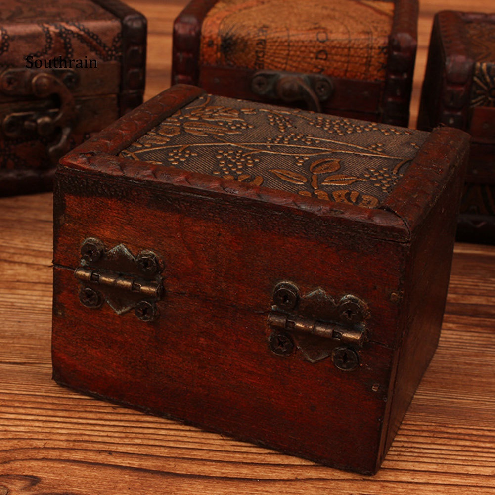 Hộp Gỗ Đựng Trang Sức Họa Tiết Hoa Phong Cách Vintage Ốp