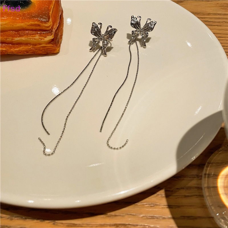 {Ffsd} Khuyên Tai Dạng Kẹp Dài Hình Bướm Bằng Kim Loại Thời Thượng Không Cần Xỏ Lỗ Tai Phong Cách Punk Dành Cho Bạn