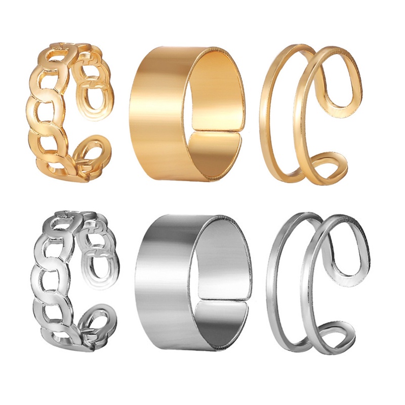 Ygt Set 3 Nhẫn Hở Phối Dây Xích Phong Cách Hip Hop Punk Cá Tính