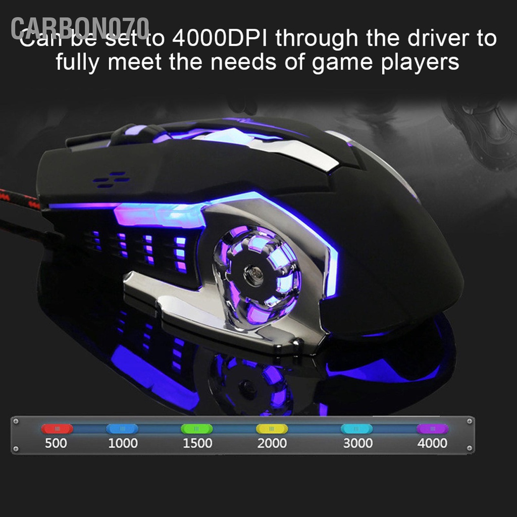 Carbon070 Cơ Dây Chuột Chơi Game Tắt Tiếng USB Đen Con Lăn 4 Chiều Phụ Kiện Máy Tính