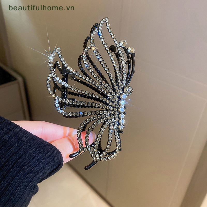 Kẹp Tóc Càng Cua Lớn Đính Đá Hình Bướm Rỗng Kiểu Vintage Cho Nữ