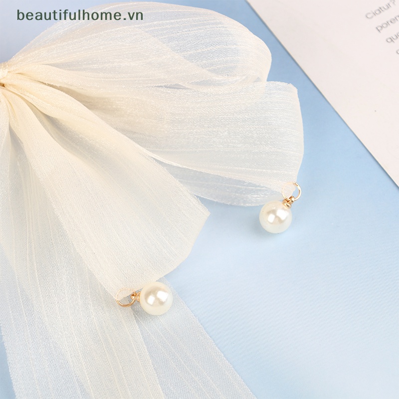 Kẹp Tóc Thắt Nơ Sợi Lưới Trắng Đen Mới Cho Nữ [Beautyhome]