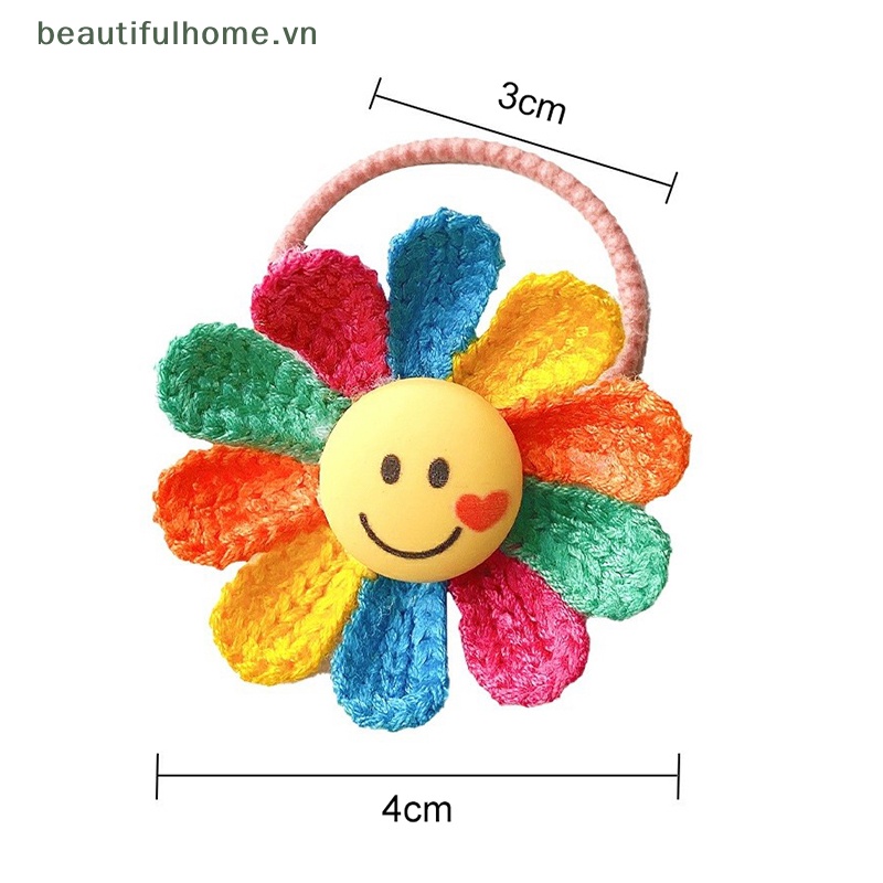 [beautifulhome] 1 Cặp Kẹp Tóc Hoa Hướng Dương / Mặt Cười / Dây Buộc Tóc Dệt Kim Cho Bé Gái [Đẹp]