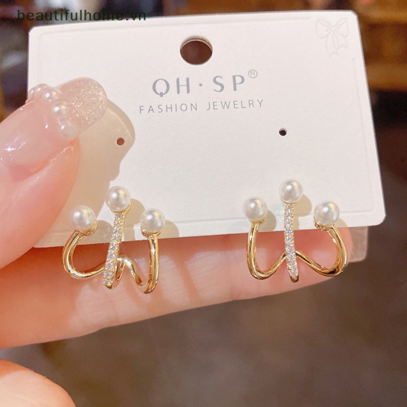 [beautifulhome] Bông Tai Hình Học Bằng Kim Loại Pha Lê Lấp Lánh Ngọt Ngào Thời Trang Hàn Quốc Cho Nữ [beauty]