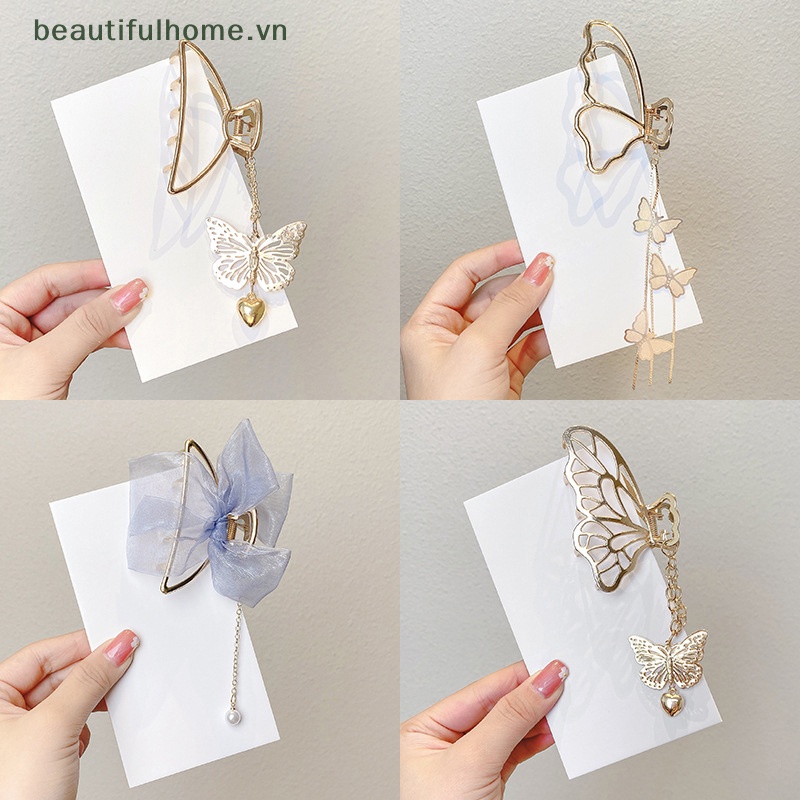 1 Kẹp Tóc Bướm Hình Học Bằng Kim Loại Kích Thước Lớn Màu Vàng Thanh Lịch Cho Nữ [beauty]