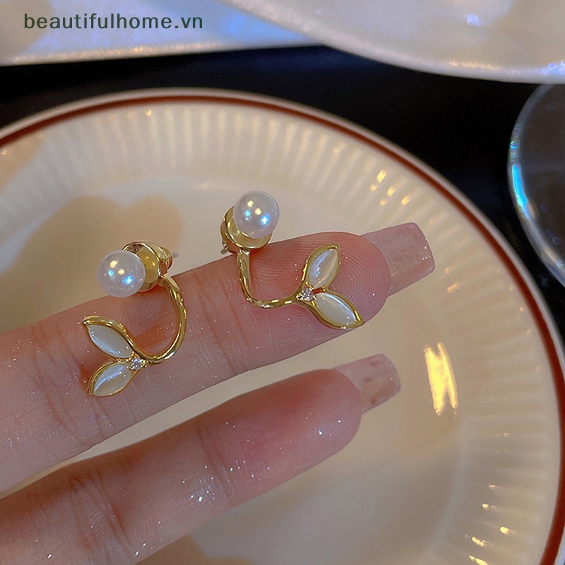 [beautifulhome] Bông Tai Đuôi Cá Đính Ngọc Trai Giả Pha Lê Thời Trang Ngọt Ngào Cho Nữ [beauty]