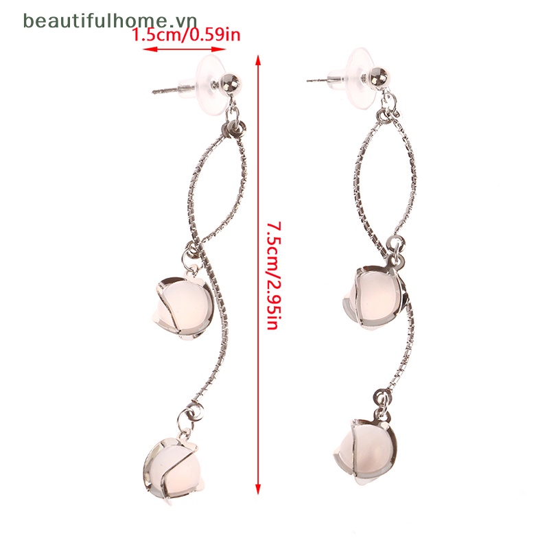 Bông Tai Dáng Dài Đính Đá Hình Tròn Bằng Sợi Tổng Hợp Dành Cho Cô Dâu