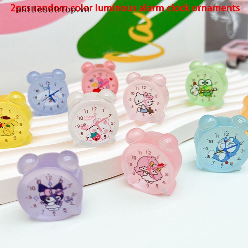 Set 2 Đồng Hồ Báo Thức Mini Họa Tiết Hoạt Hình Dạ Quang Trang Trí Xe Hơi